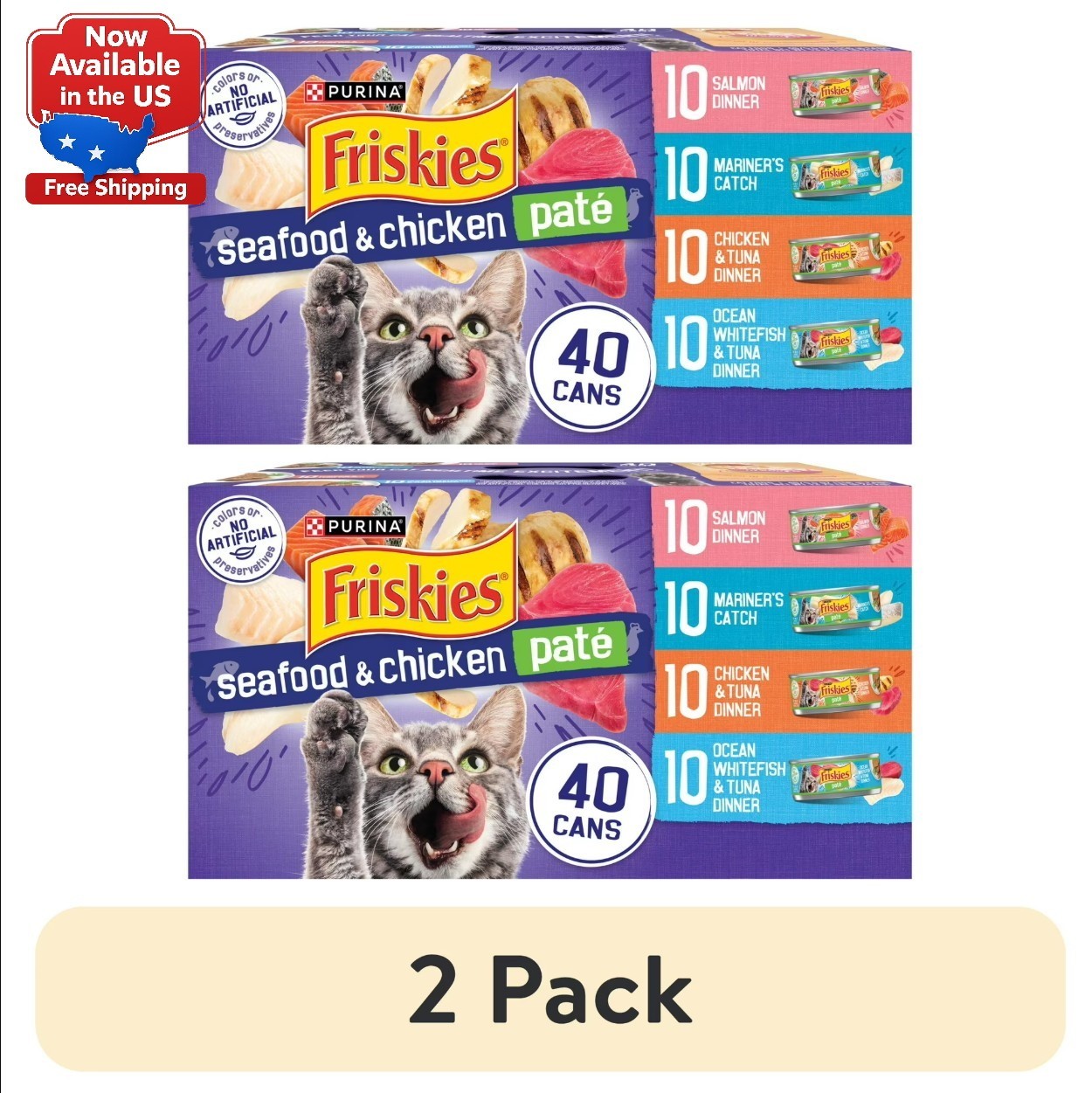 Purina Friskies Pate Seafood & Chicken Variety Pack Wet Cat Food 80 Cans 5.5 oz