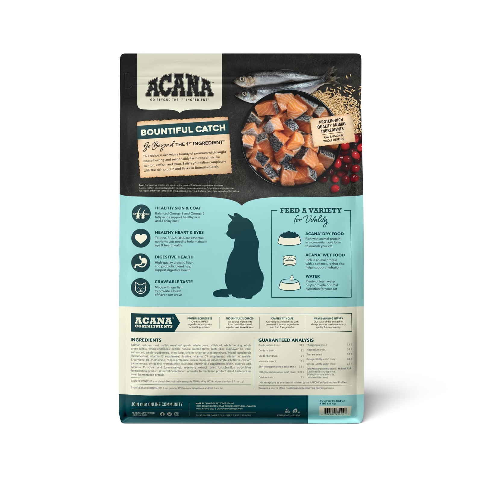 Bountiful Catch Dry Cat Food for Adult Cats, Salmon and Whole Herring Recipe, Fi