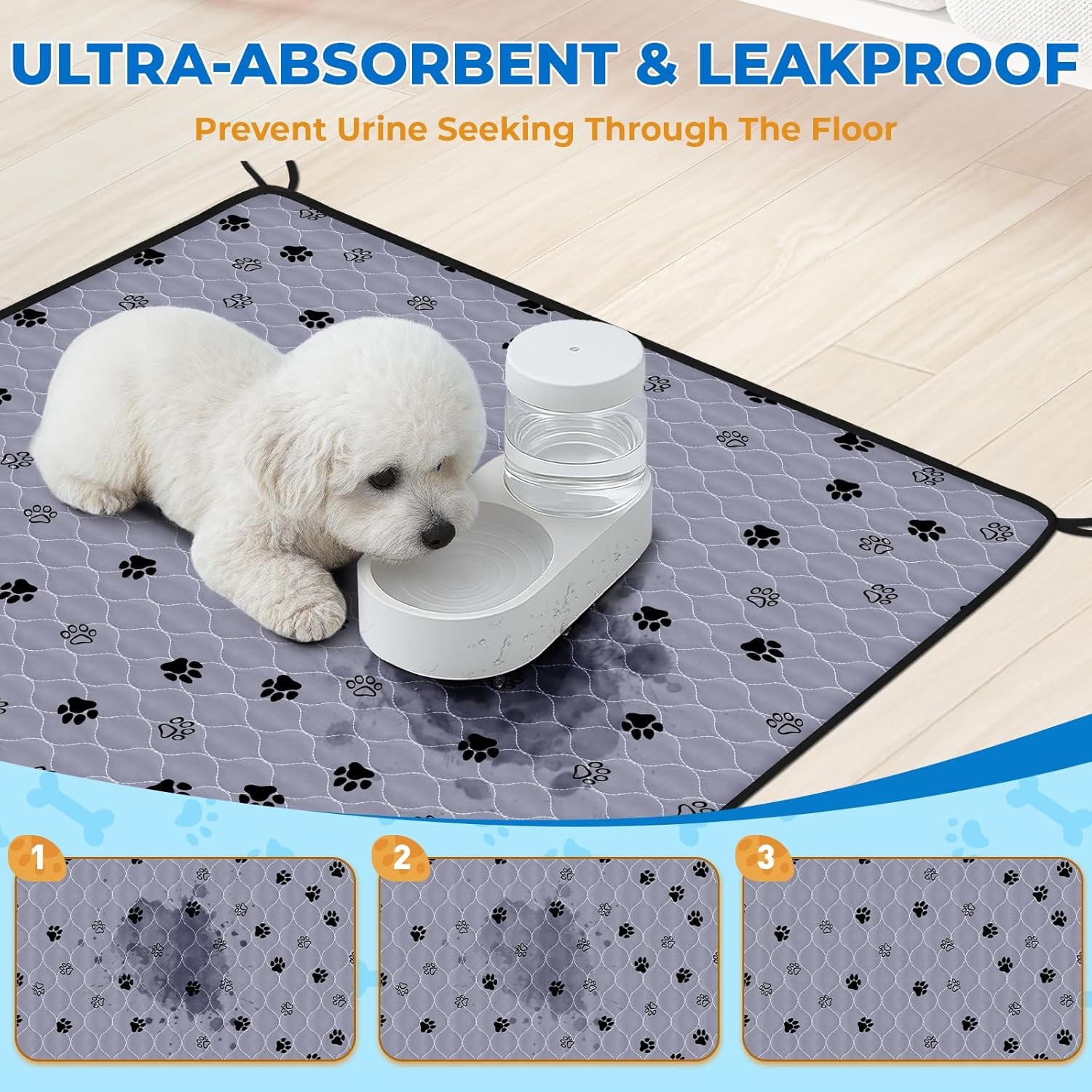 Fostanfly Washable Pee Pads for Dogs, 2 Pack Large 36″x41″ Ultra-Absorbent and L
