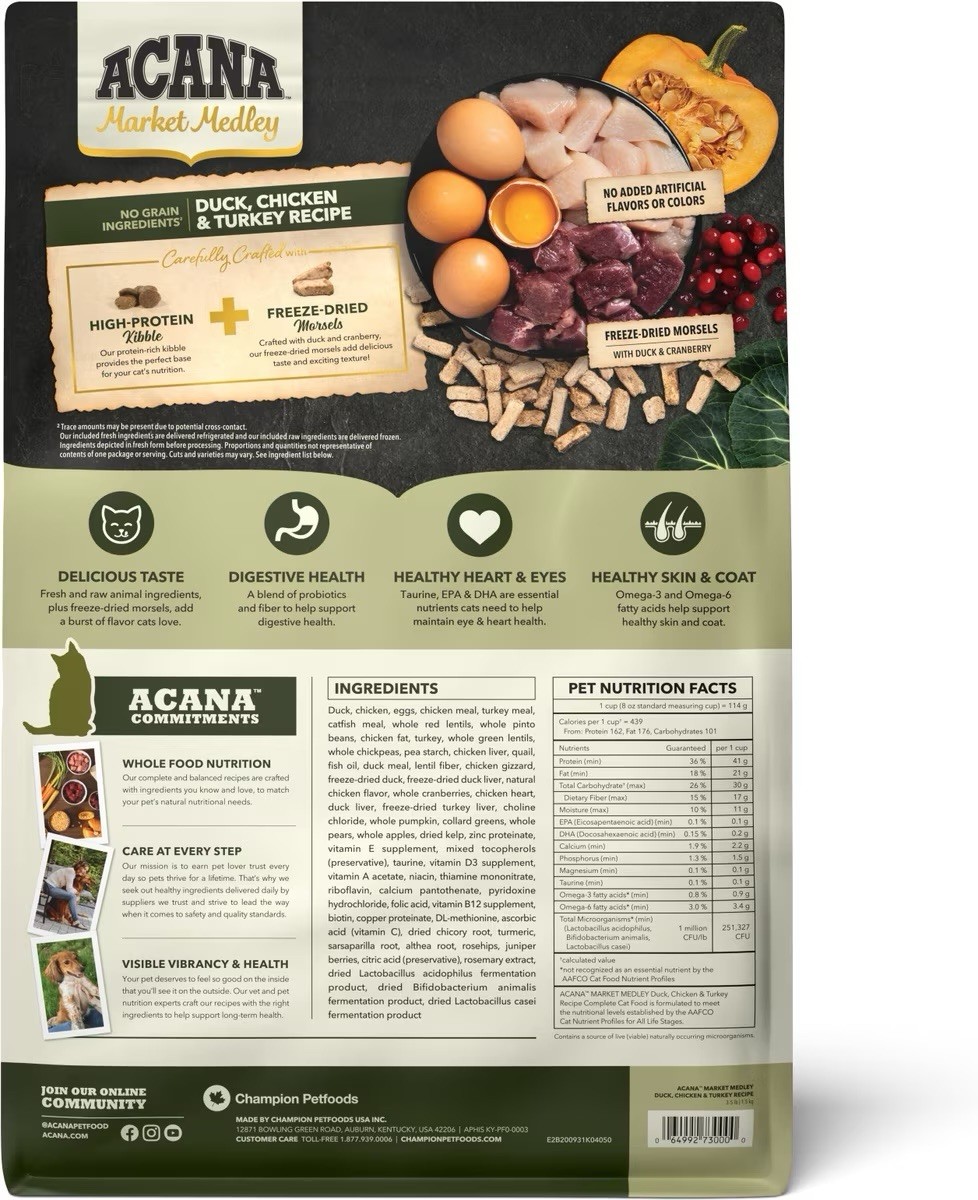 ACANA Market Medley Complete Cat Food Duck, Chicken & Turkey Recipe 3.5#