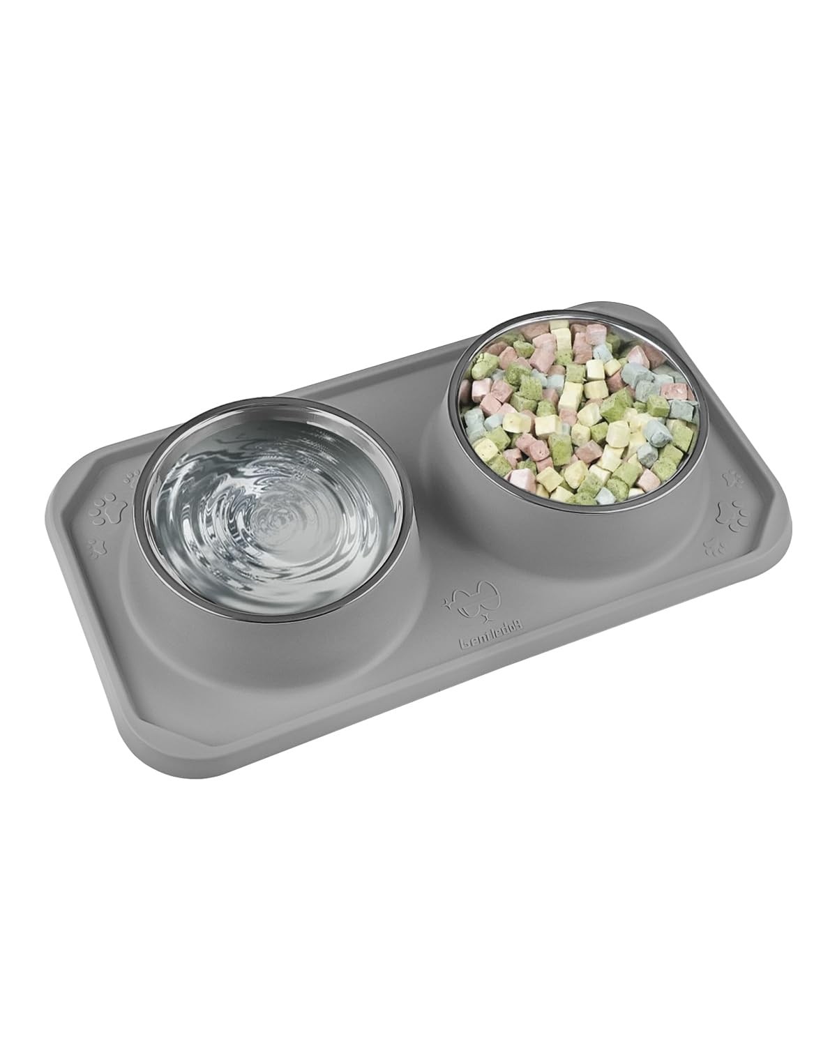 Gentledog Cat Food/Water Bowls – Stainless Steel, Non-Slip, Dark Grey