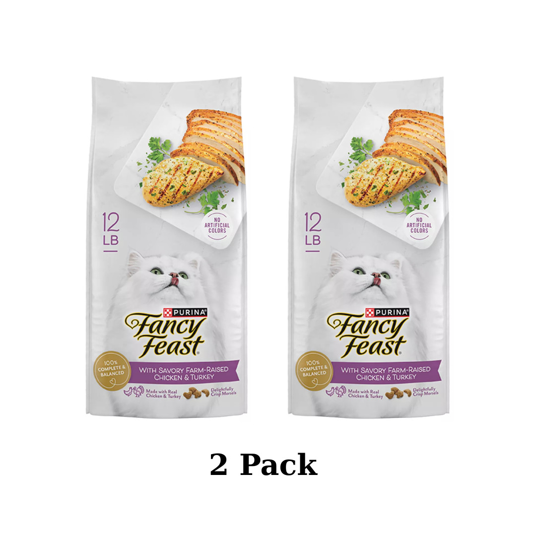 2 Pack Fancy Feast Dry Cat Food with Savory Farm-Raised Chicken & Turke, 12 lb