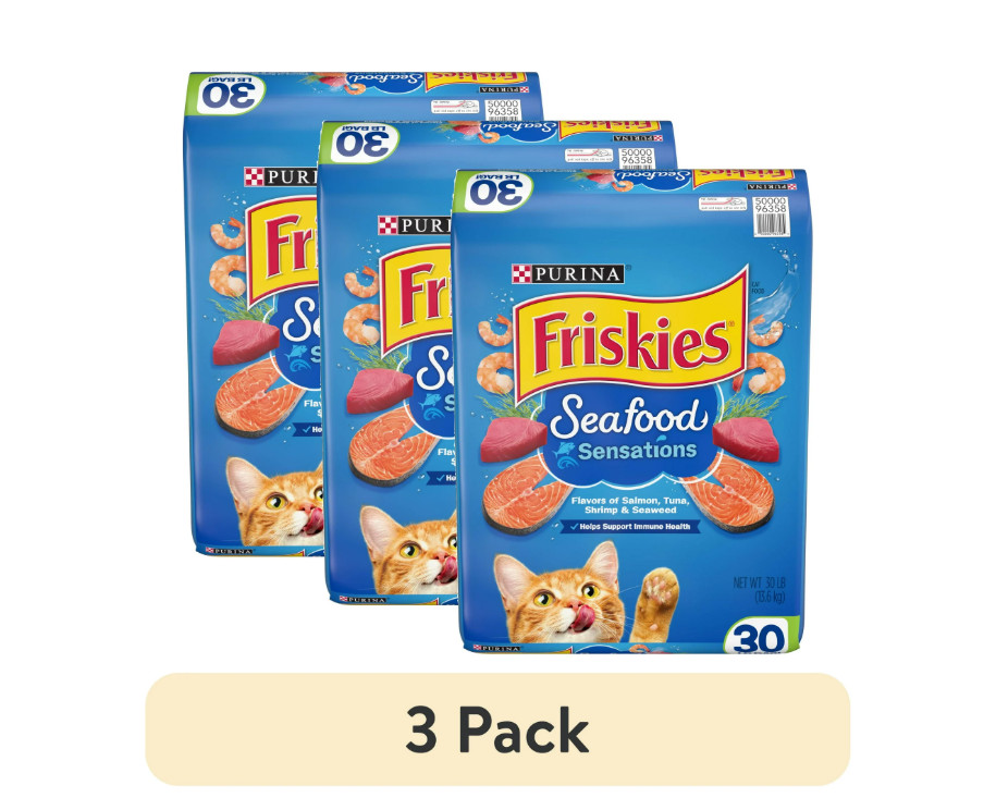 (3 pack) Purina Friskies Dry Cat Food Seafood Sensations With Salmon, Tuna 30 lb