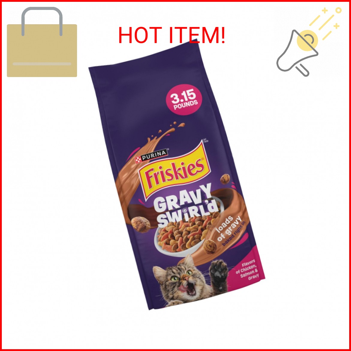 Purina Friskies Dry Cat Food Gravy Swirl’d With Flavors of Chicken, Salmon and G