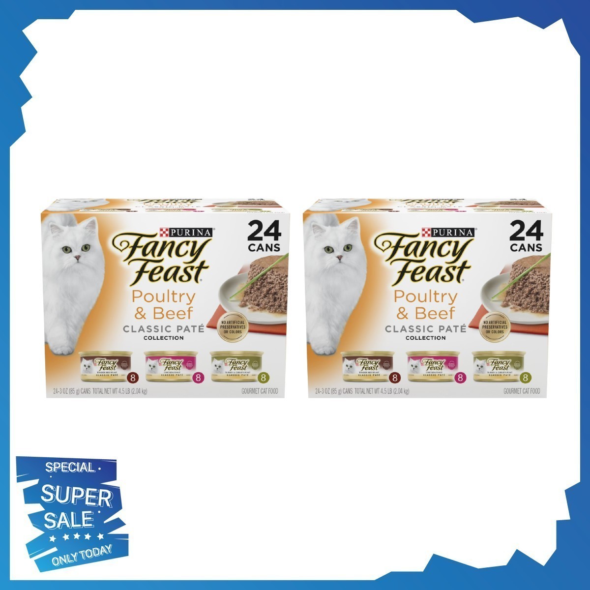Purina Fancy Feast Classic Pate Wet Cat Food Poultry Beef, 3 oz 48 Cans