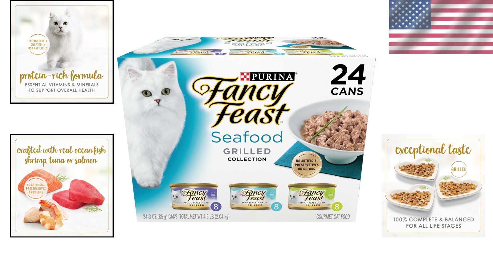 Purina Seafood Grilled Wet Cat Food – Balanced Nutrition Pack of 24 (3 Oz. Cans)