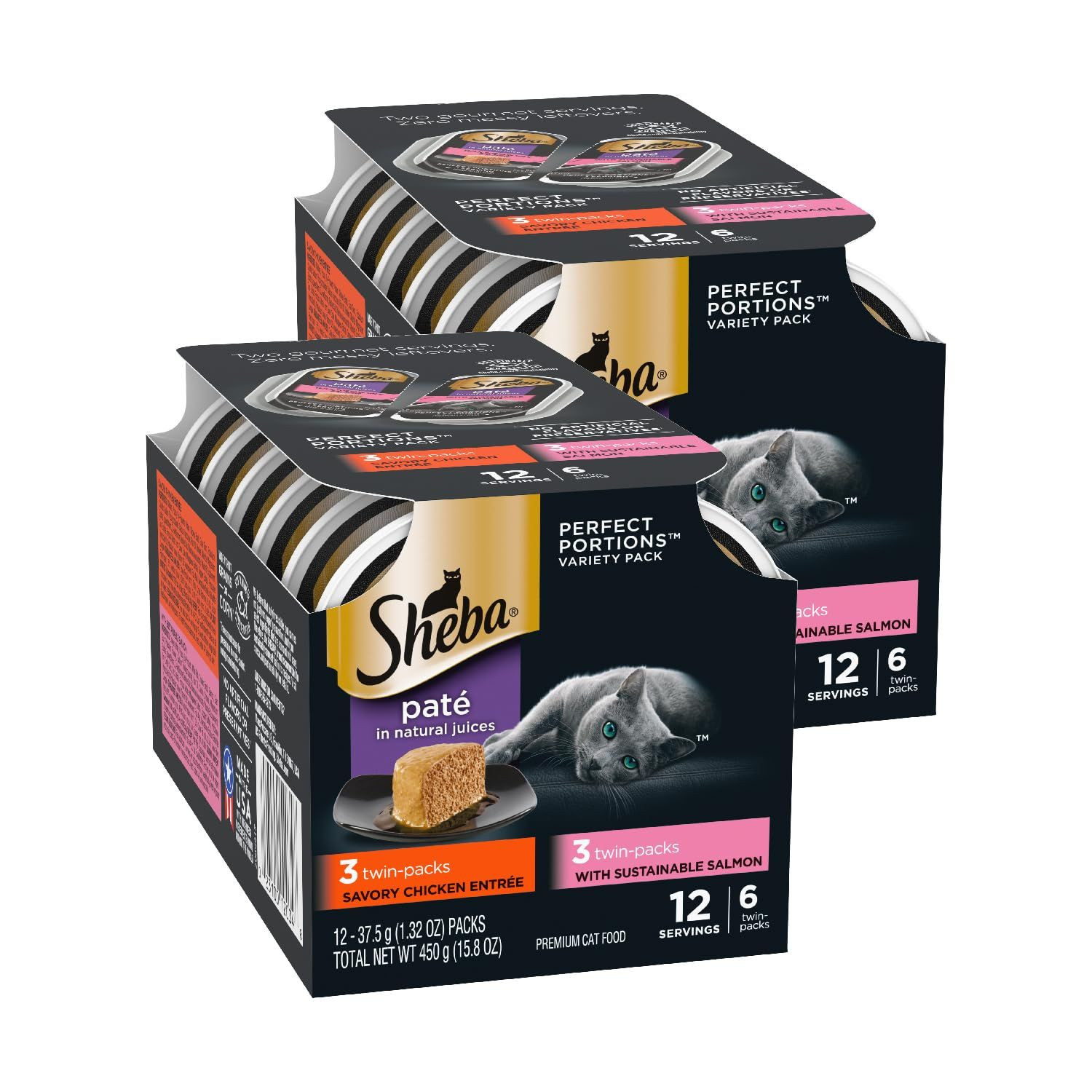 Sheba Perfect Portions Wet Cat Food 6 Count (Pack of 2), Chicken & Salmon