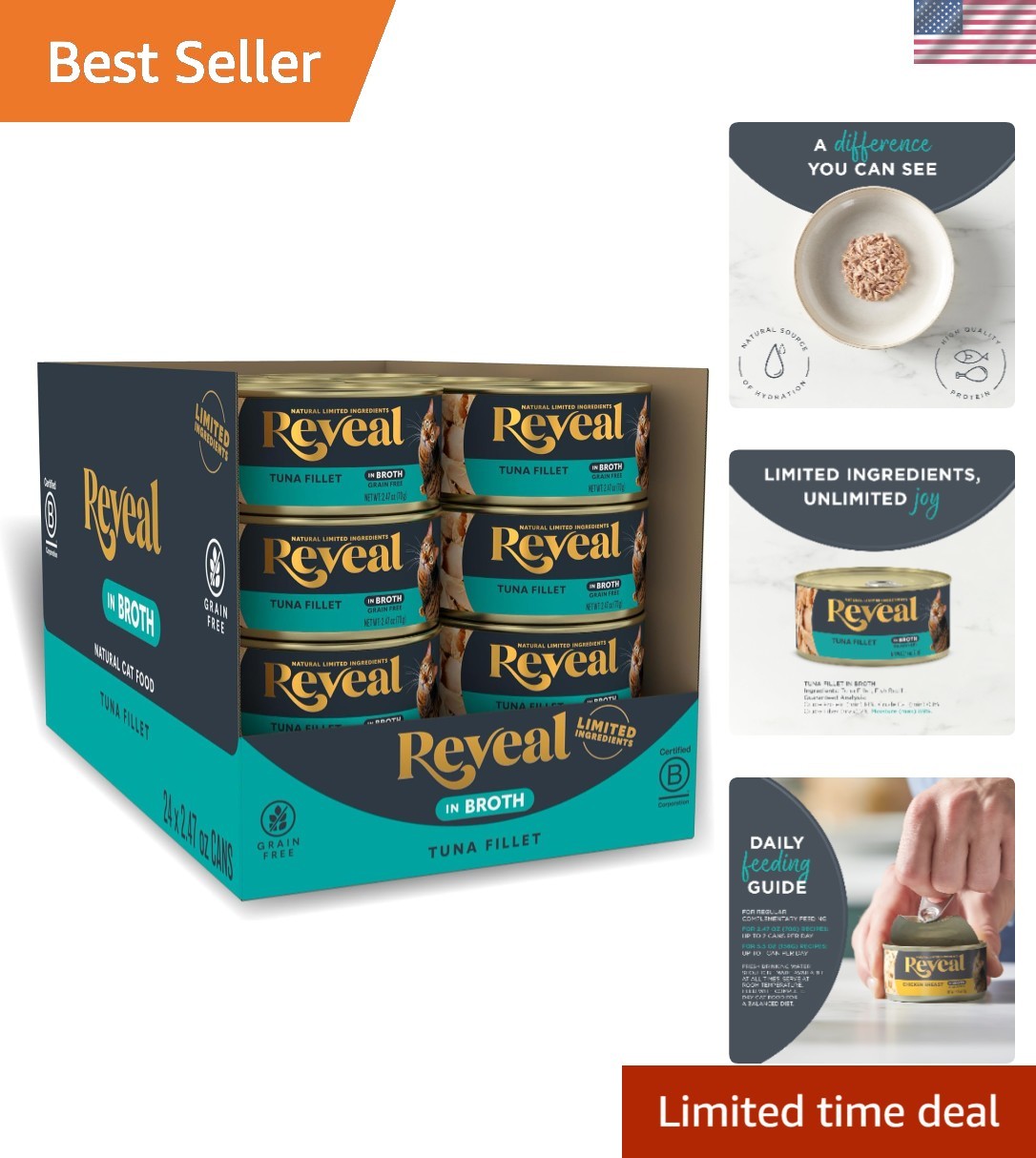 Natural Wet Cat Food Variety Pack – 24 Grain-Free Tuna Fillet Cans, 2.47 oz Each