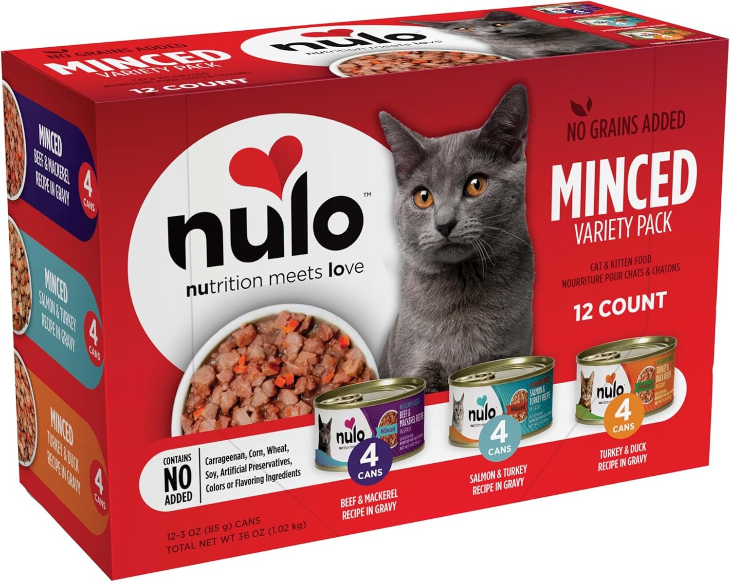 Variety Flavors Grain-Free Minced Wet Canned Cat Food, 3 Ounce (Pack of 12)