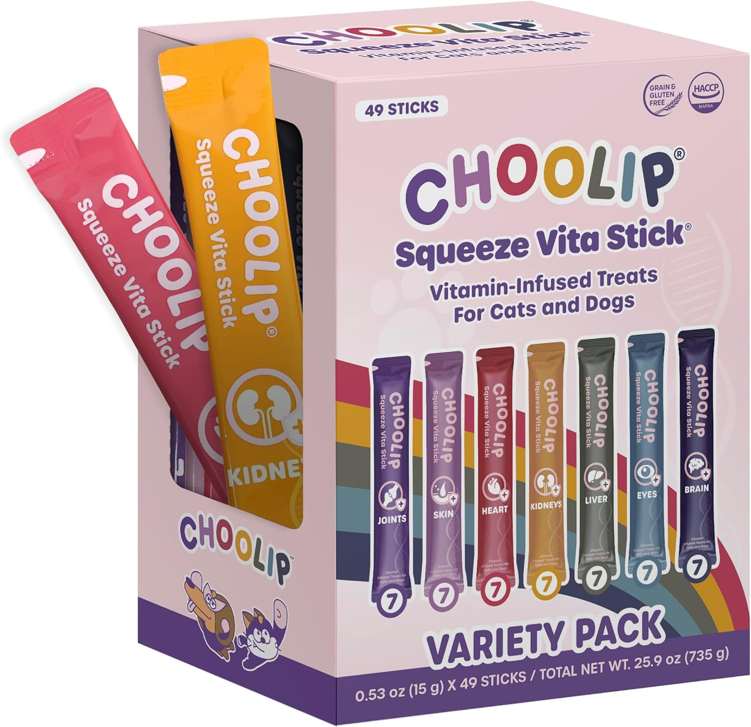 Squeeze Vita Stick Lickable Cat and Dog Treats – 49-Count Variety Pack – Real Me