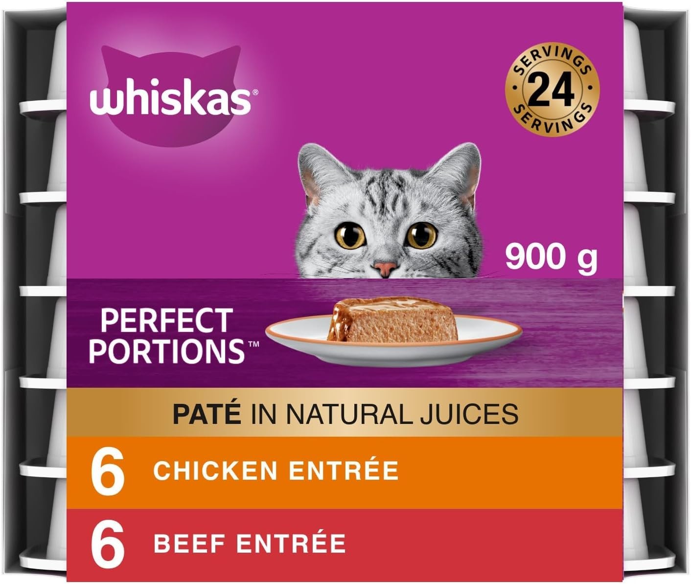 WHISKAS Perfect Portions Meaty Selections Adult Wet Cat Food Pate 12x75g