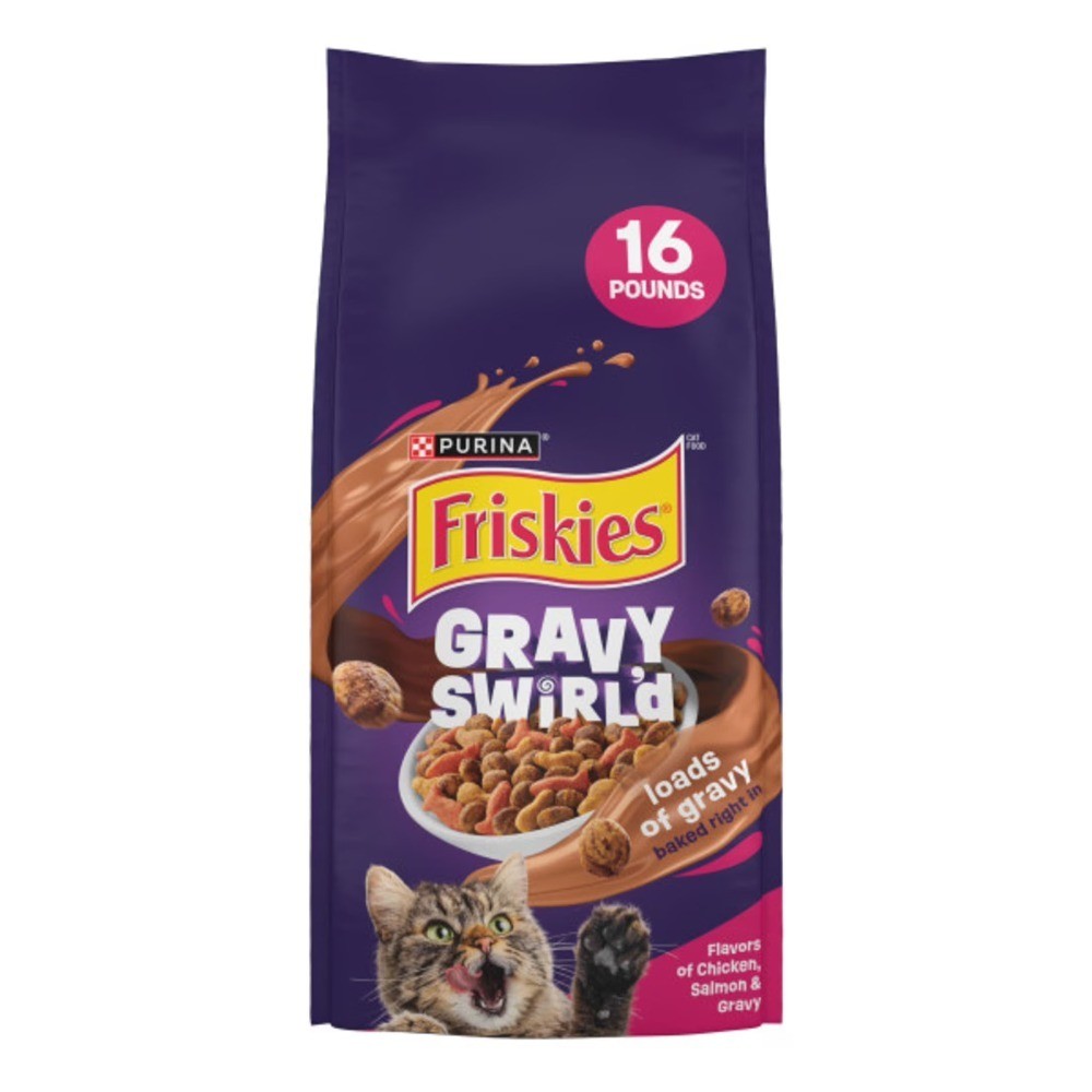 Dry Cat Food with Chicken Salmon and Gravy Swirlers 16 lb Bag for Adult Cats