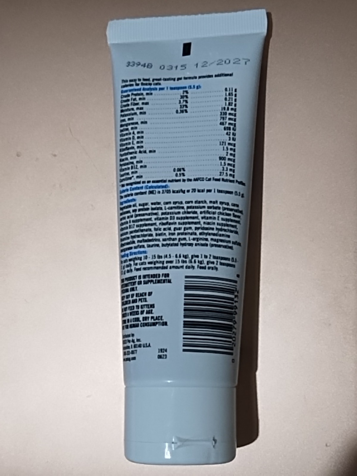 Pet Ag High Calorie Gel for Cats 3.5 oz Exp: 12/2027