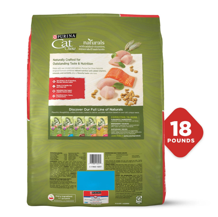 2 Pack Purina Cat Chow Naturals, Dry Cat Food, Chicken & Salmon, 18 lb Bag