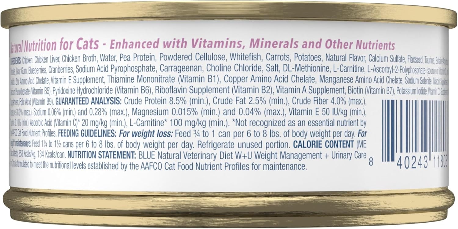 Blue Buffalo Natural Veterinary Diet W+U Weight Management + Urinary Care Wet Ca