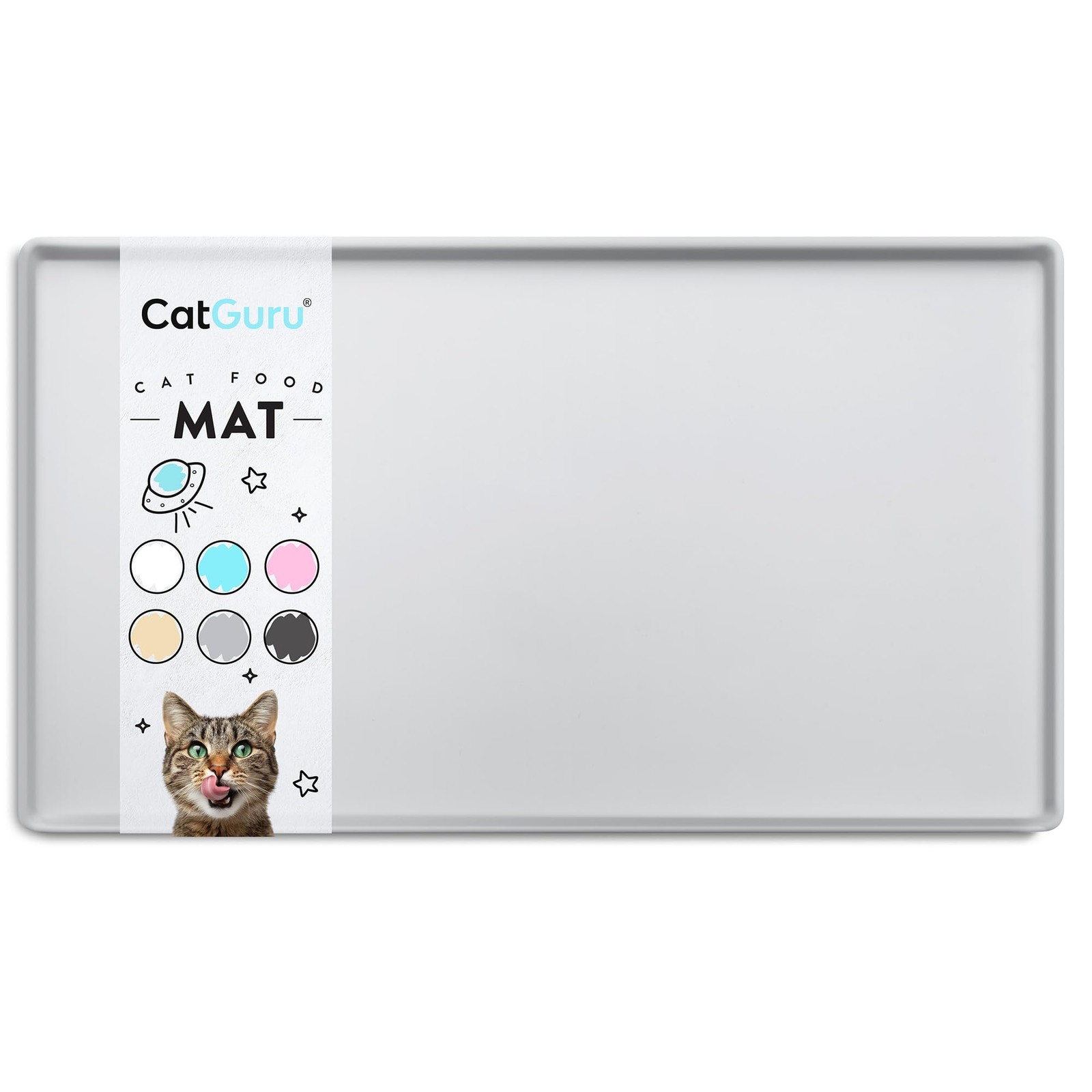CatGuru Waterproof Silicone Cat Food Mat, Non-Slip, Large, Silver
