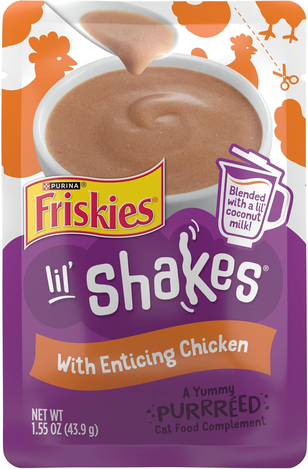Purina Pureed Cat Food Topper, Lil’ Shakes with Enticing Chicken Lickable Cat T