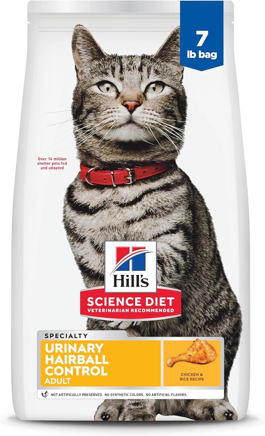 Adult Urinary & Hairball Control Dry Cat Food, Chicken, 7 lb. Bag