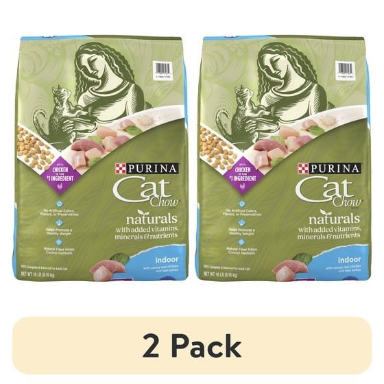(2 pack) Purina Cat Chow Naturals, Indoor Dry Cat Food, Chicken & Turkey, 18 lb