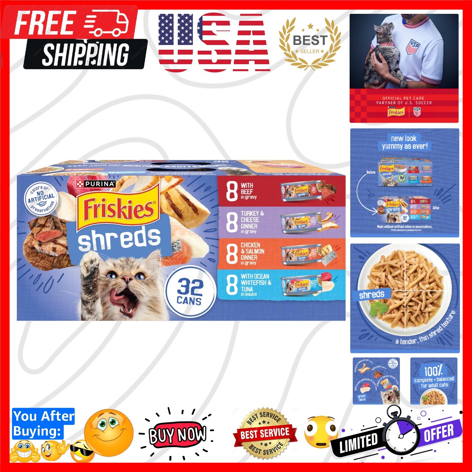 Purina Gravy Wet Cat Food Variety Pack, Savory Shreds With Beef, Turkey and C…