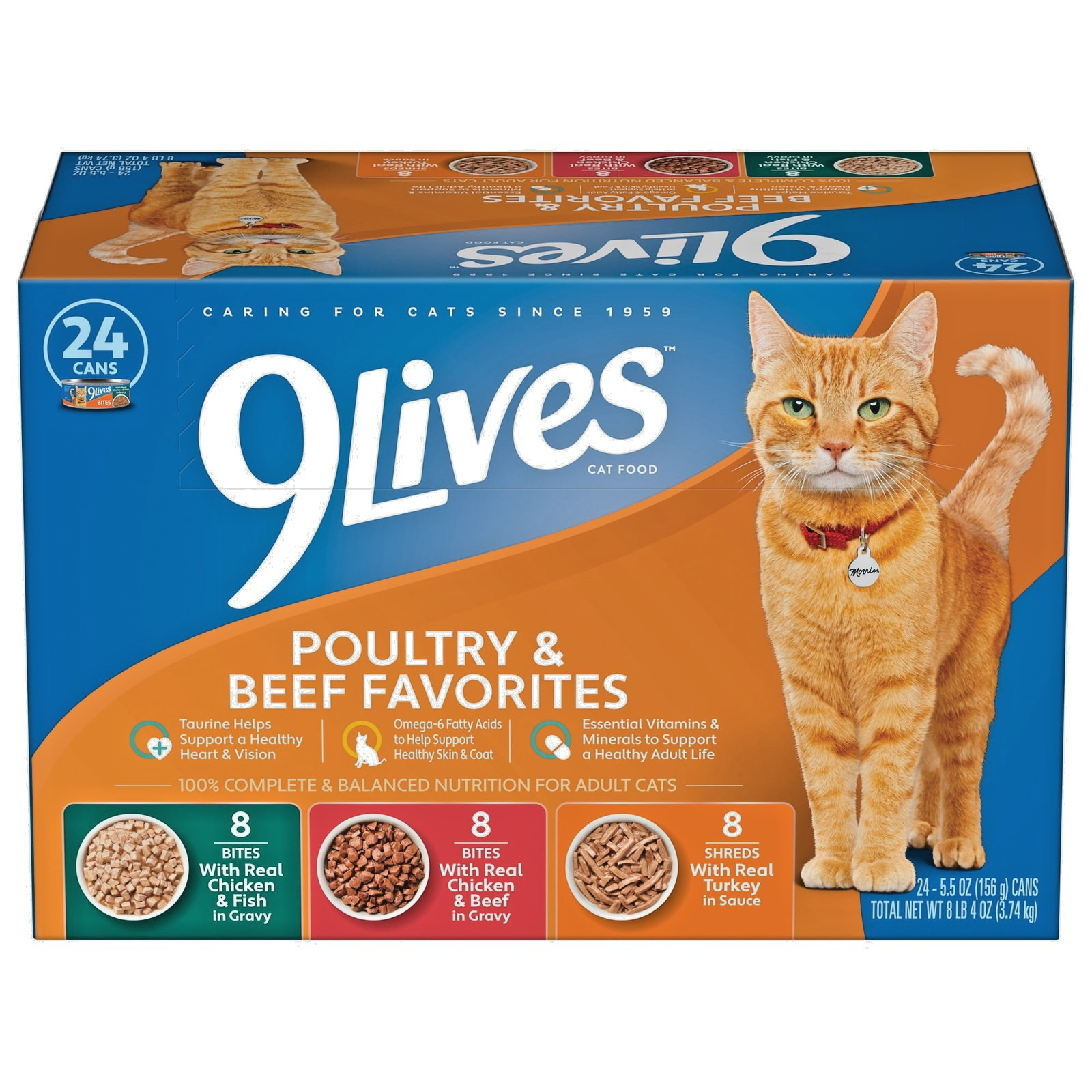 9Lives Poultry & Beef Favorites Wet Cat Food Variety pack, 5.5 oz. Cans 24 pack