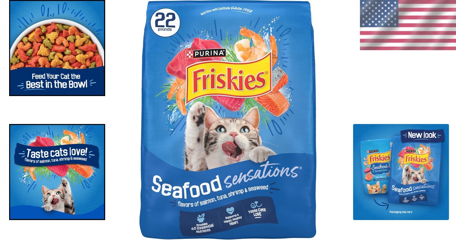 Purina Dry Cat Food Seafood Sensations 22 Pound Bag with Salmon Tuna Shrimp