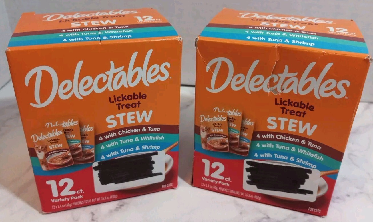 Hartz Delectables Lickable Cat Treat Stew Variety Pack 12 Ct. Lot Of 2 New 3/26