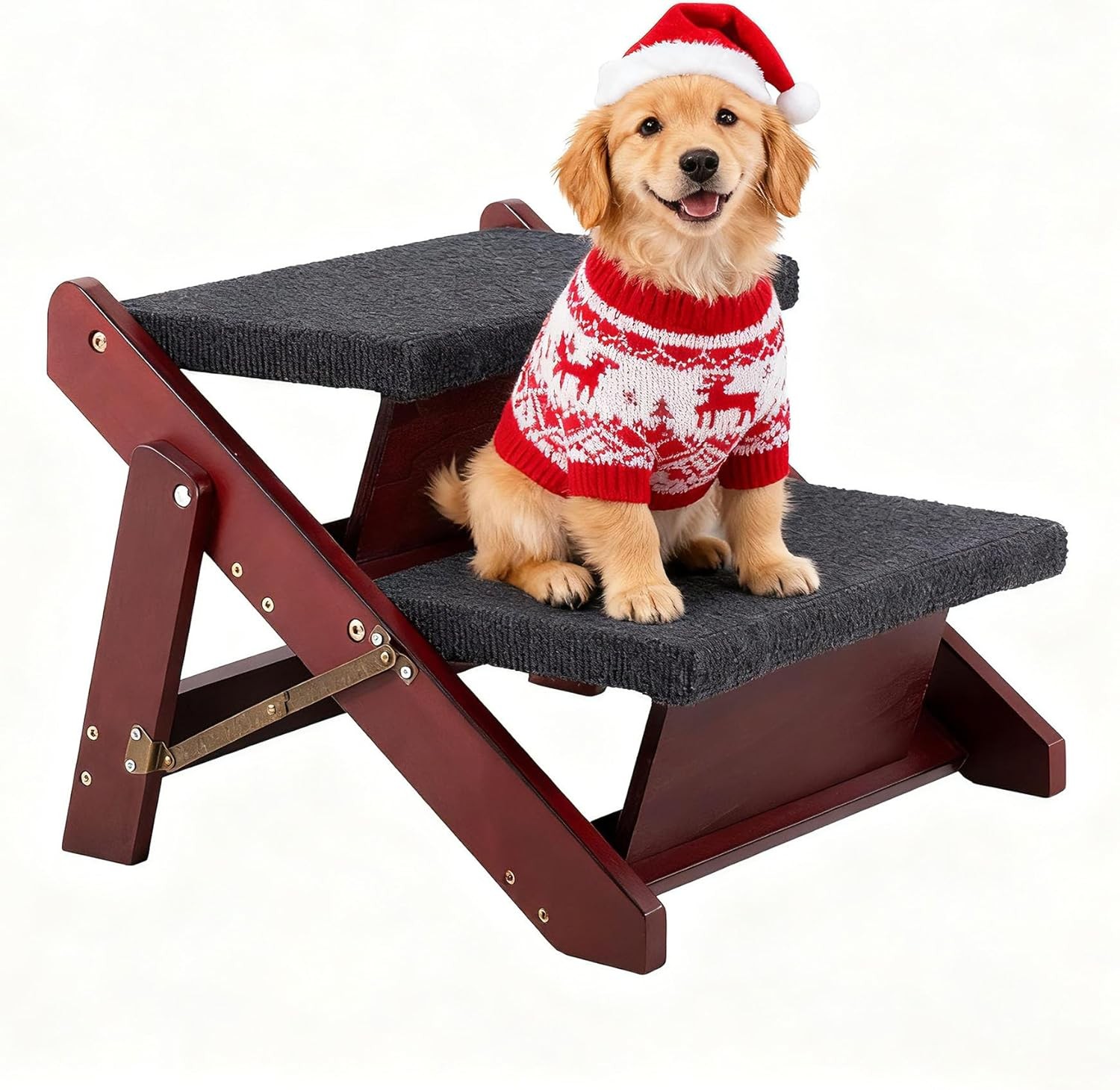 MEWANG Wooden Pet Stairs/Pet Steps – 2-in-1 Foldable Stairs & Ramp for Beds and