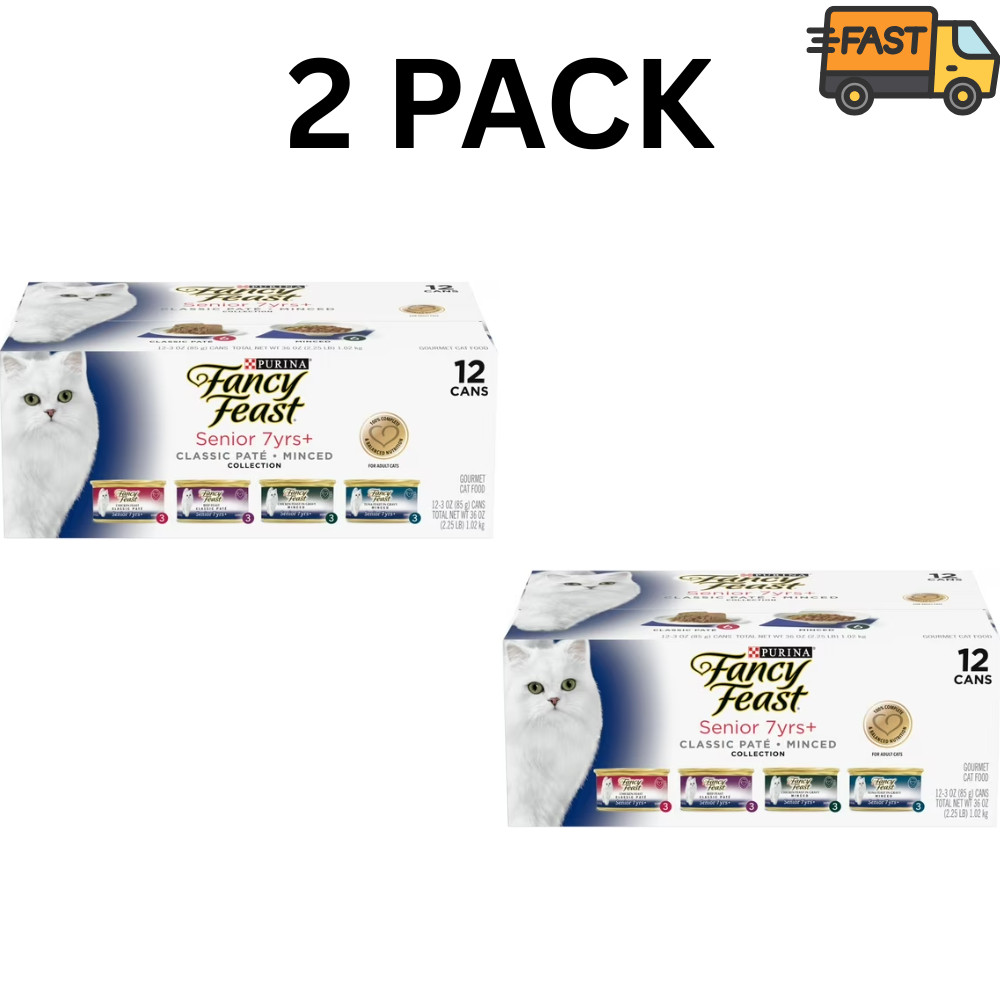 24 Pack Fancy Feast Senior Wet Cat Food Classic Pate Minced Variety Cans