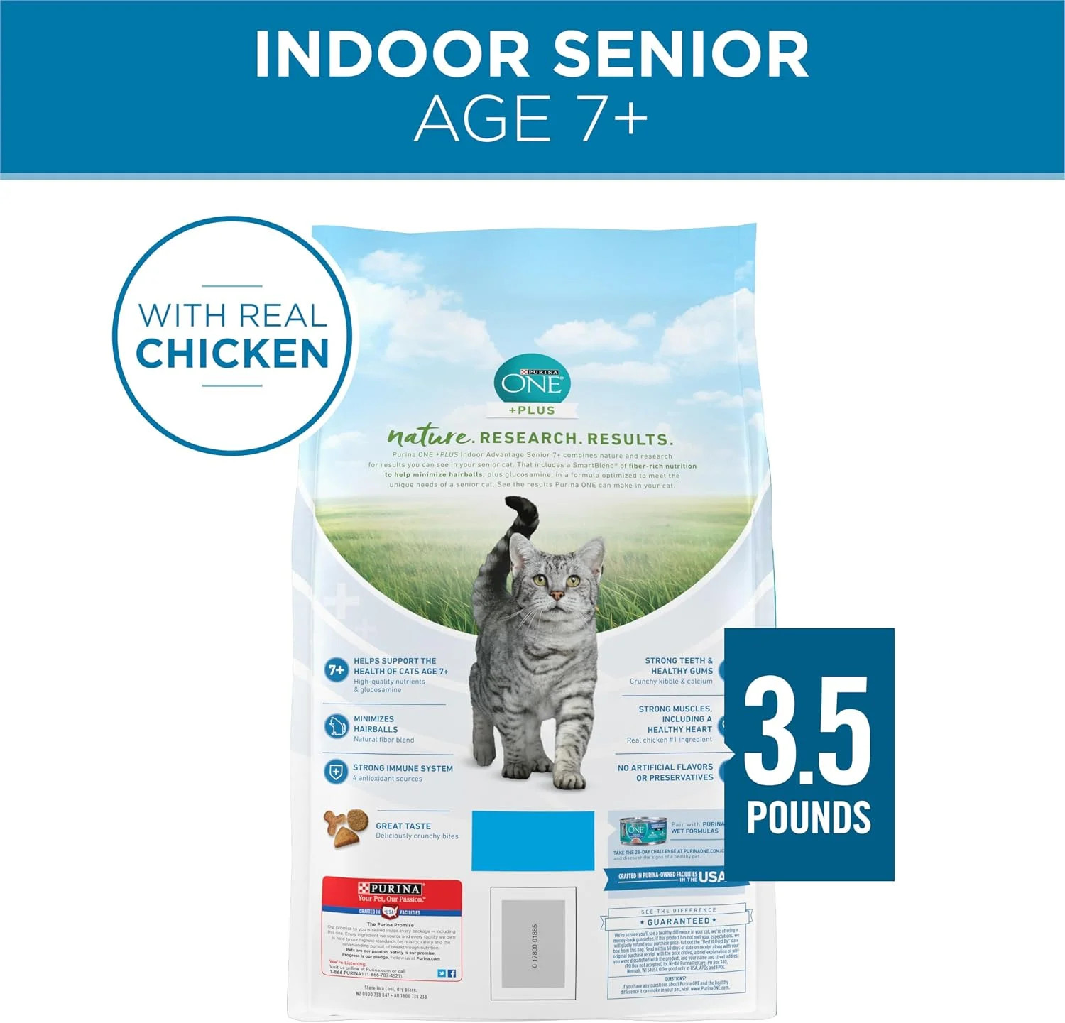 Purina ONE High Protein, Natural Senior Dry Cat Food, Indoor Advantage Senior+ –