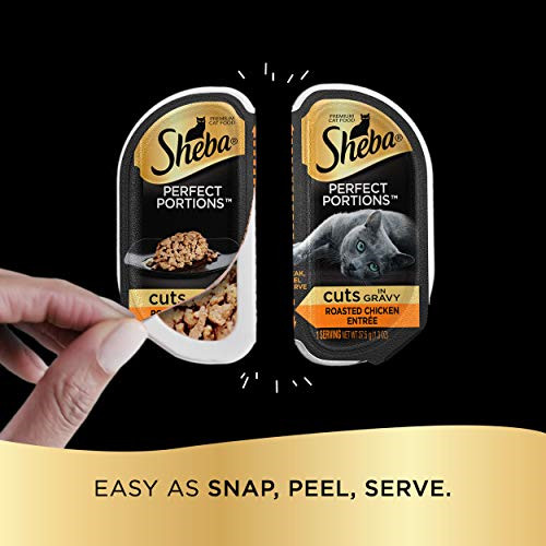 SHEBA PERFECT PORTIONS Wet Cat Food Cuts in Gravy Roasted Chicken, Gourmet Pack,
