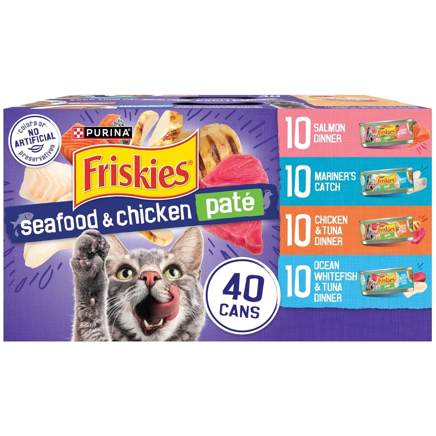 «Seafood & Chicken Pate Cat Food – Purina Variety Pack 40ct»
