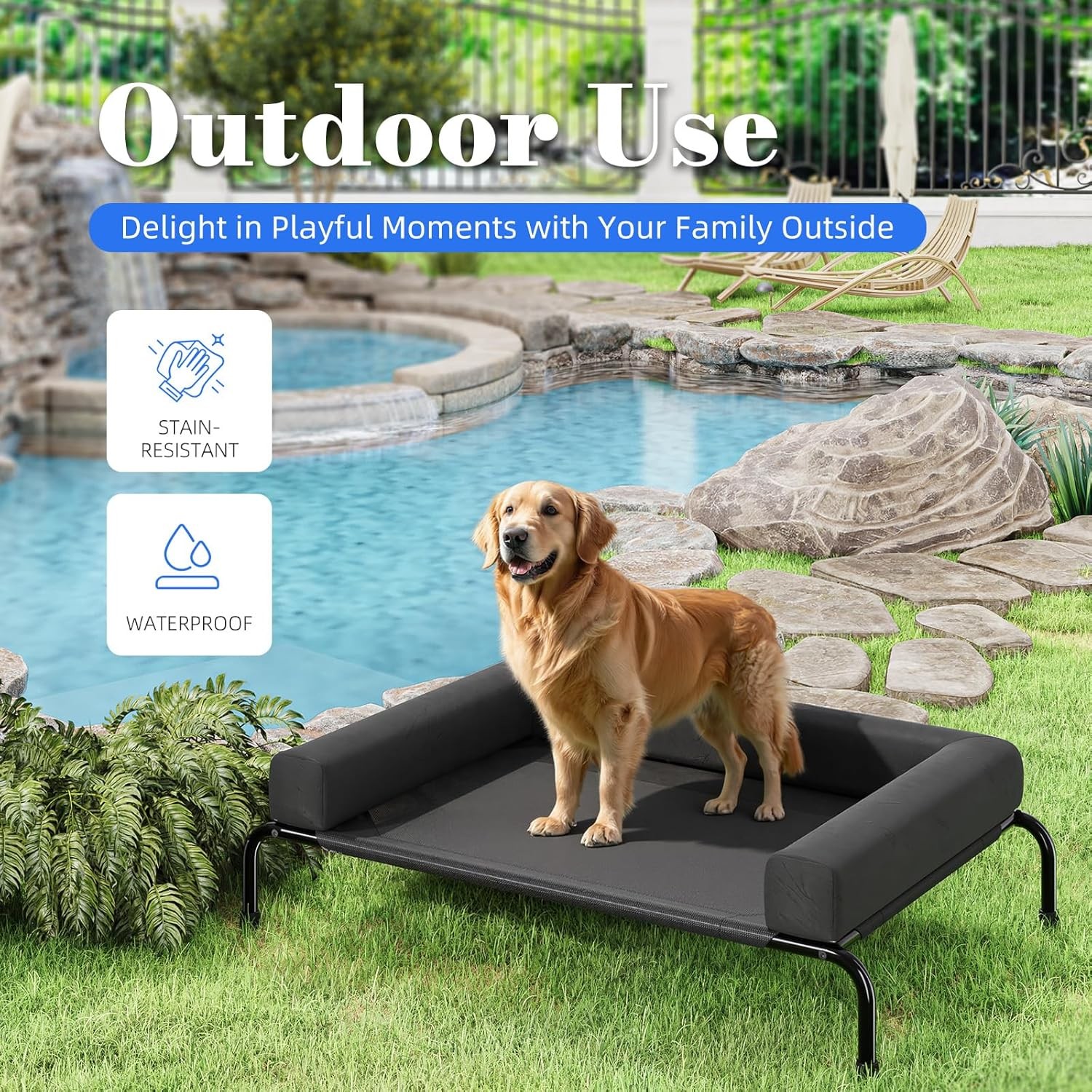 Simple Trending Elevated Dog Bed for Large Dogs, Cooling Raised Dog Cot with Bol