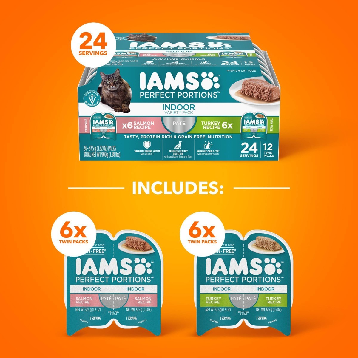 IAMS Perfect Portions Grain Free Indoor Paté Salmon Wet Cat Food – 2.6oz/12ct