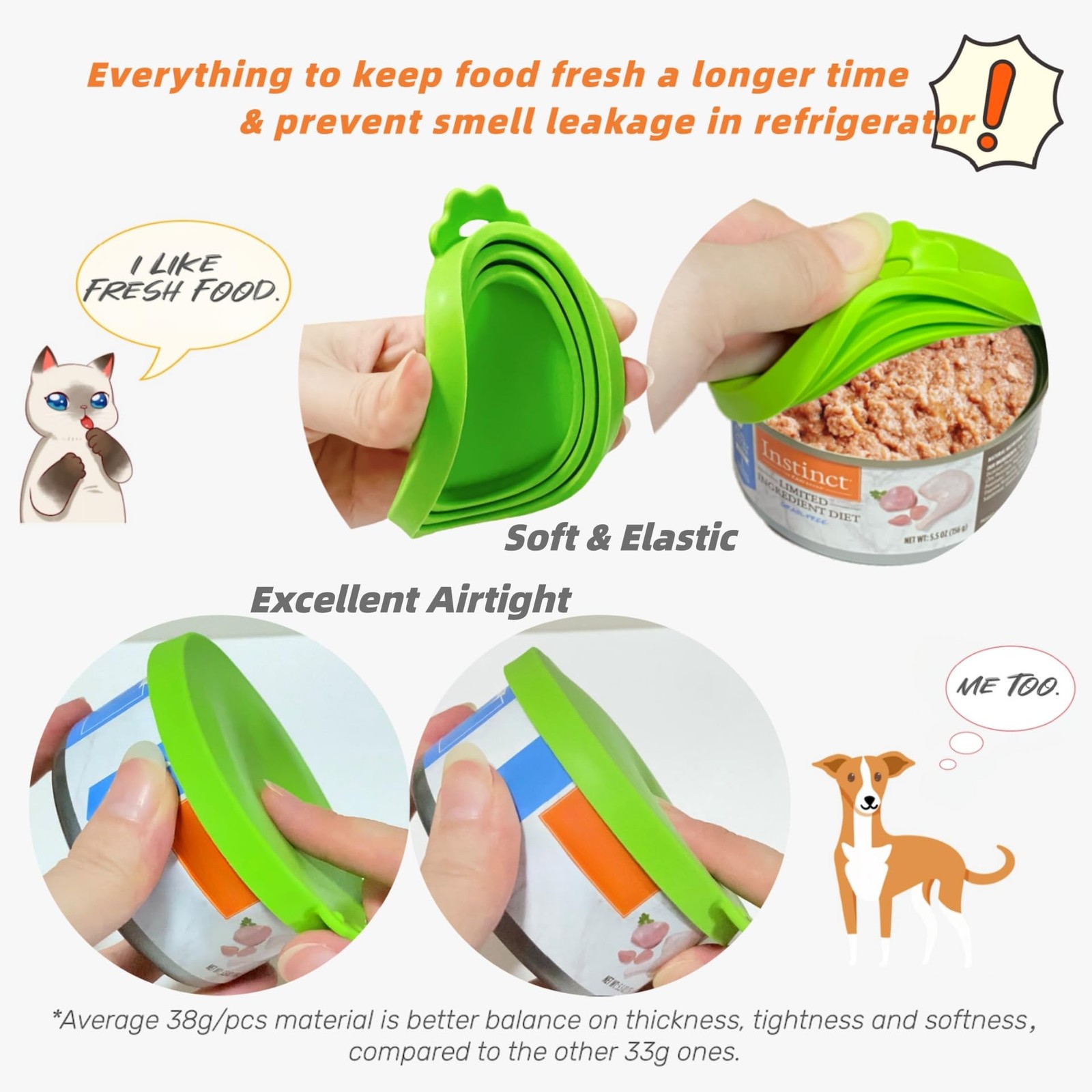 MoPawKT- Silicone Cat/Dog Food Can Covers Lids, Grey (3pcs), Spoon
