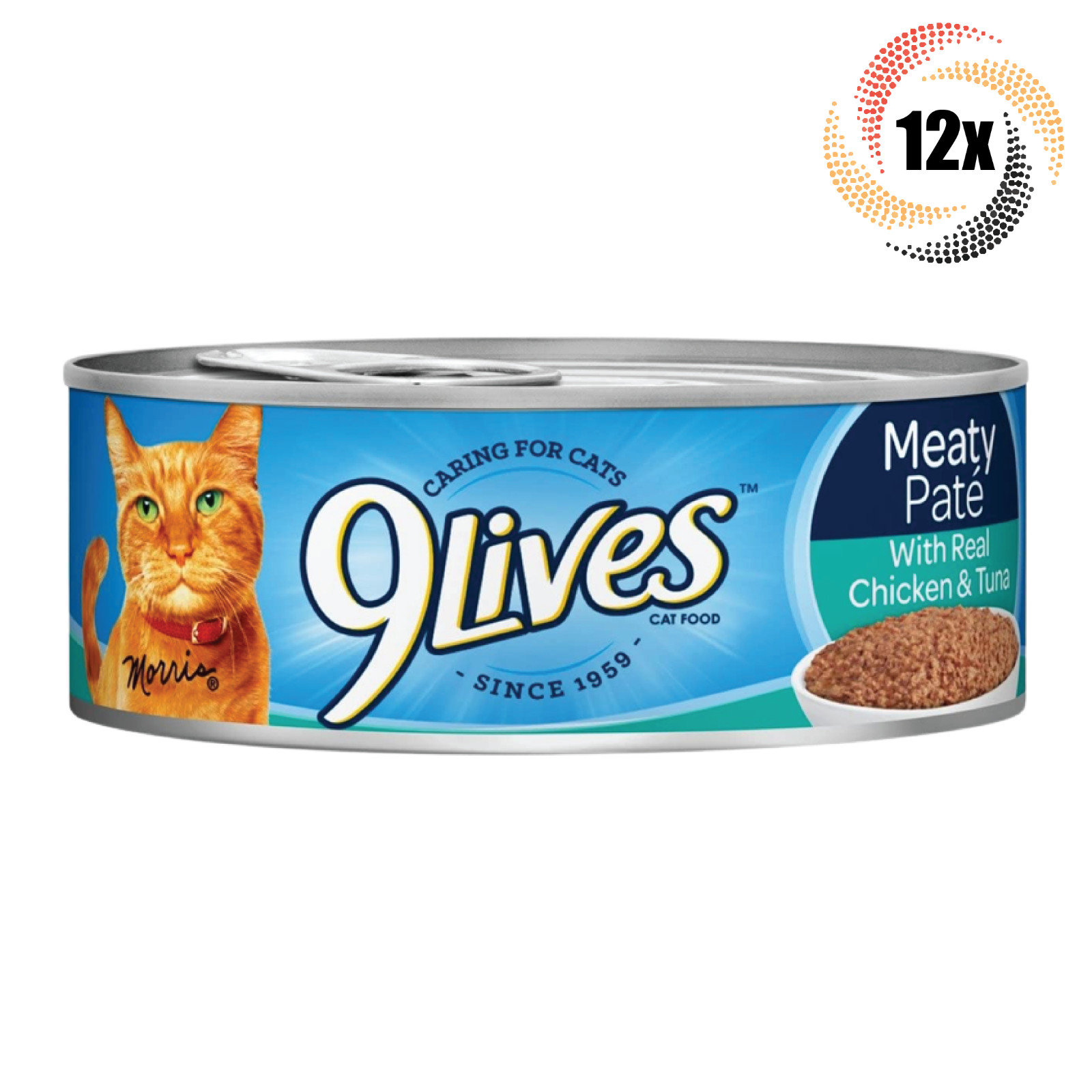 12x Cans 9Lives Meaty Pate Real Chicken & Tuna Dinner Cat Food 5.5oz