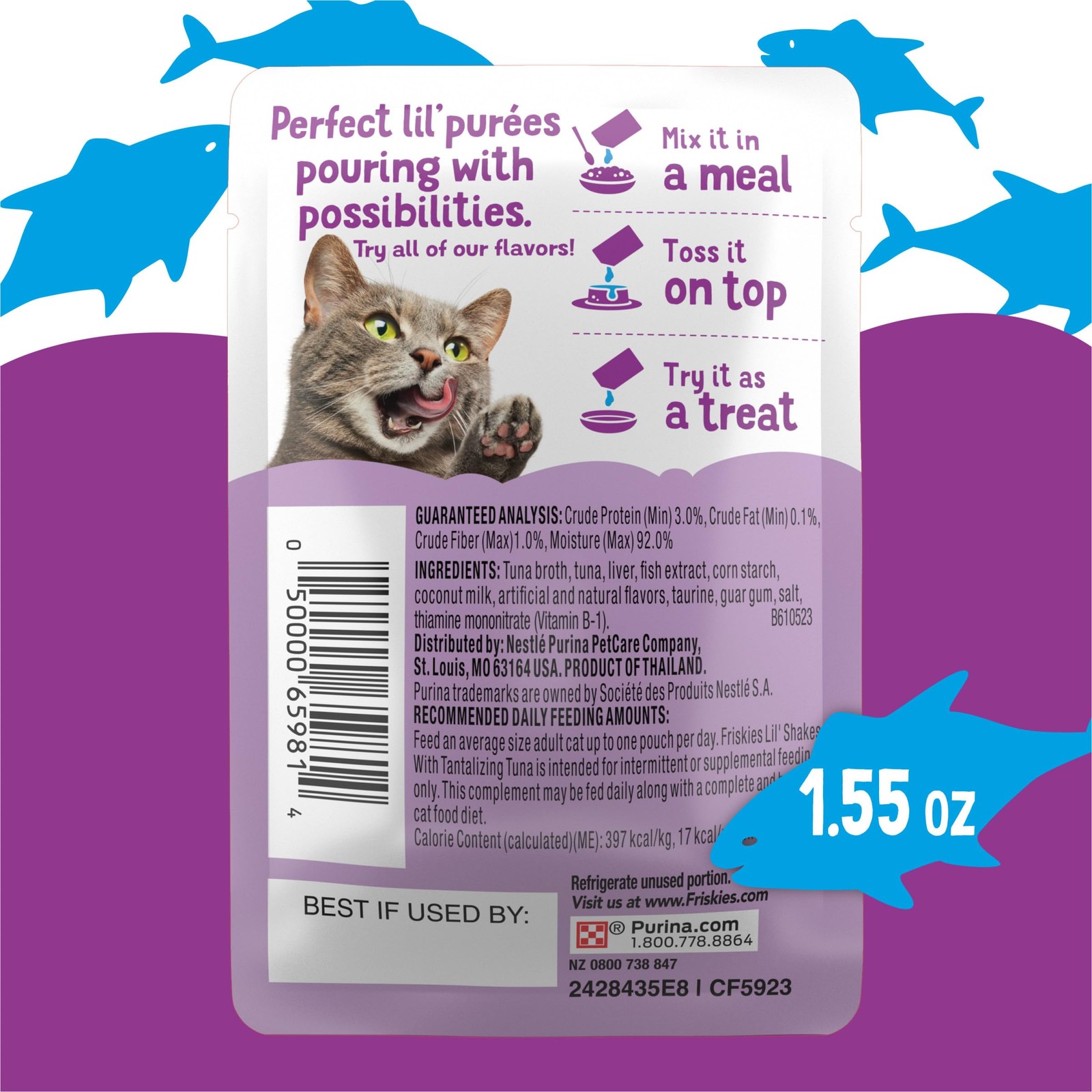 Tuna Lickable Cat Treats, Pureed Food Topper – 16 Pack, 1.55 oz Pouches