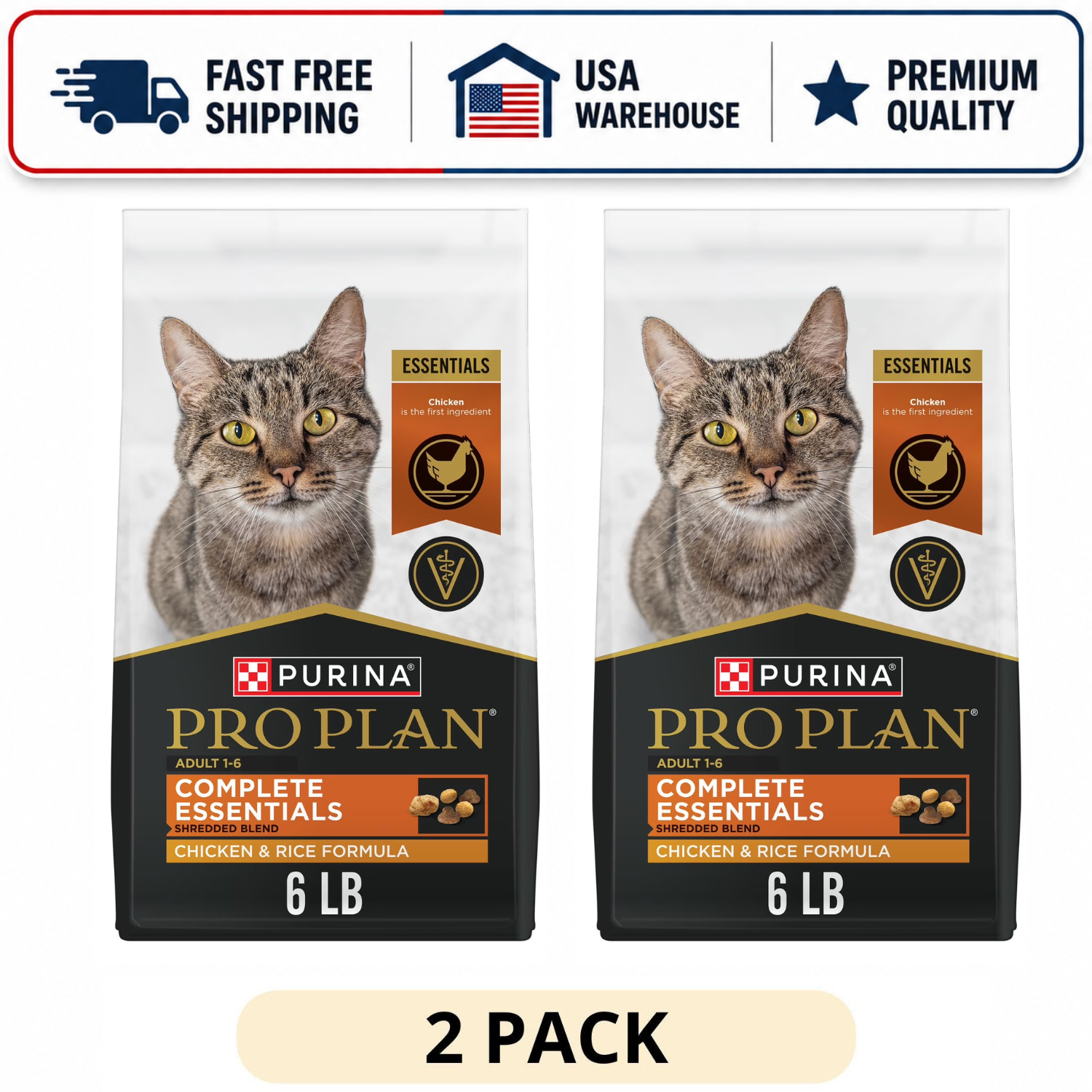 2 Pack Purina Pro Plan Shredded Blend Cat Food Chicken & Rice 6 lb Bag