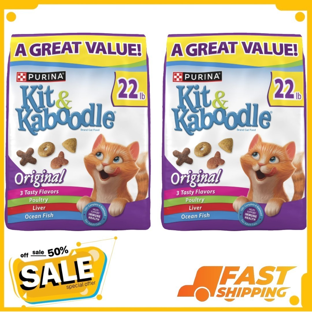 (2 pack) Purina Kit & KaboodleOriginal, Indoor Dry Cat Food, Chicken, 22 lb Bag