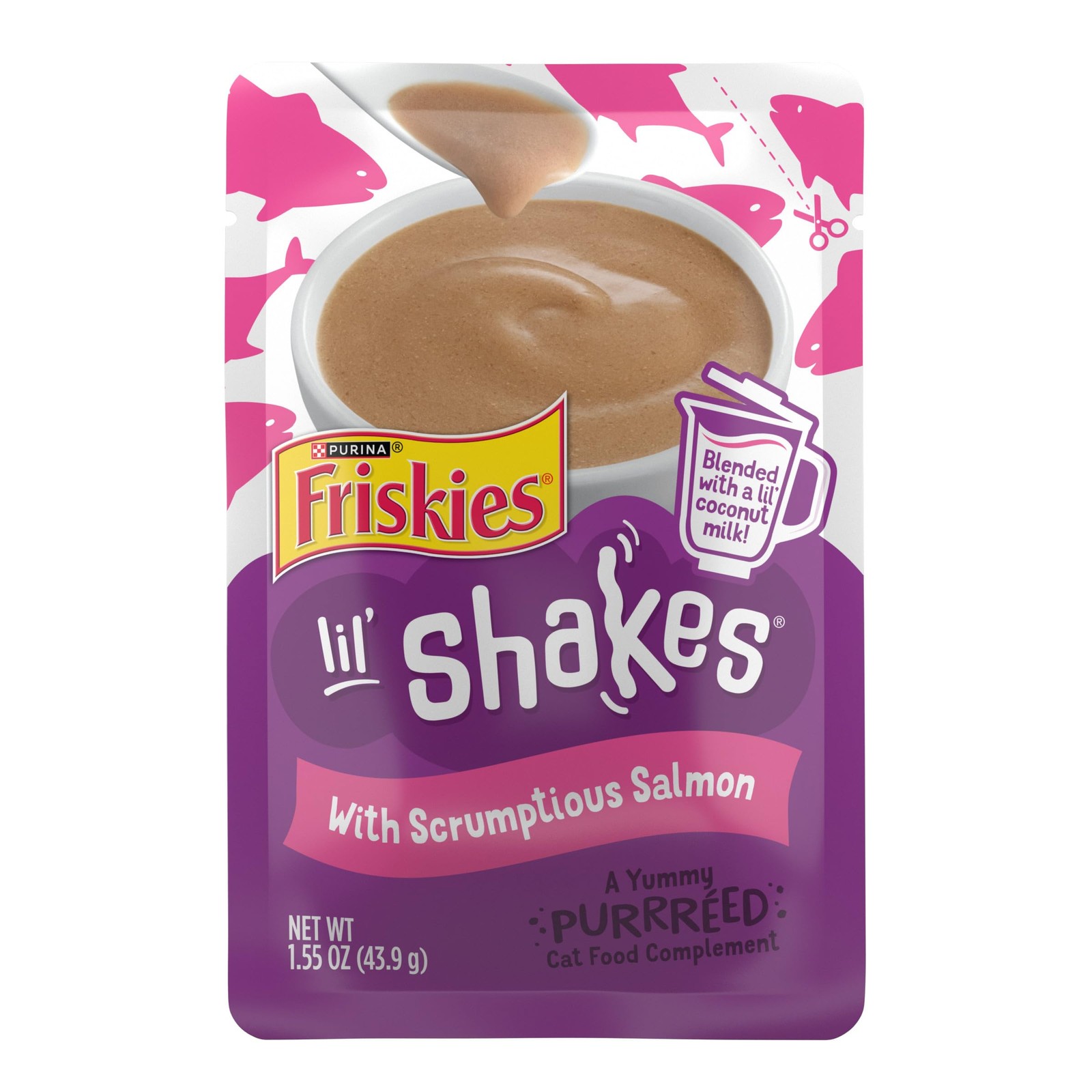 Purina Friskies Pureed Cat Food Topper, Lil’ Shakes With Scrumptious Salmon Lick