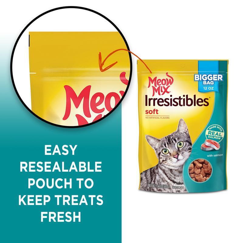 Soft Cat Treats W/ Real Salmon No Artificial Flavors Easy Resealable 12 Pouch
