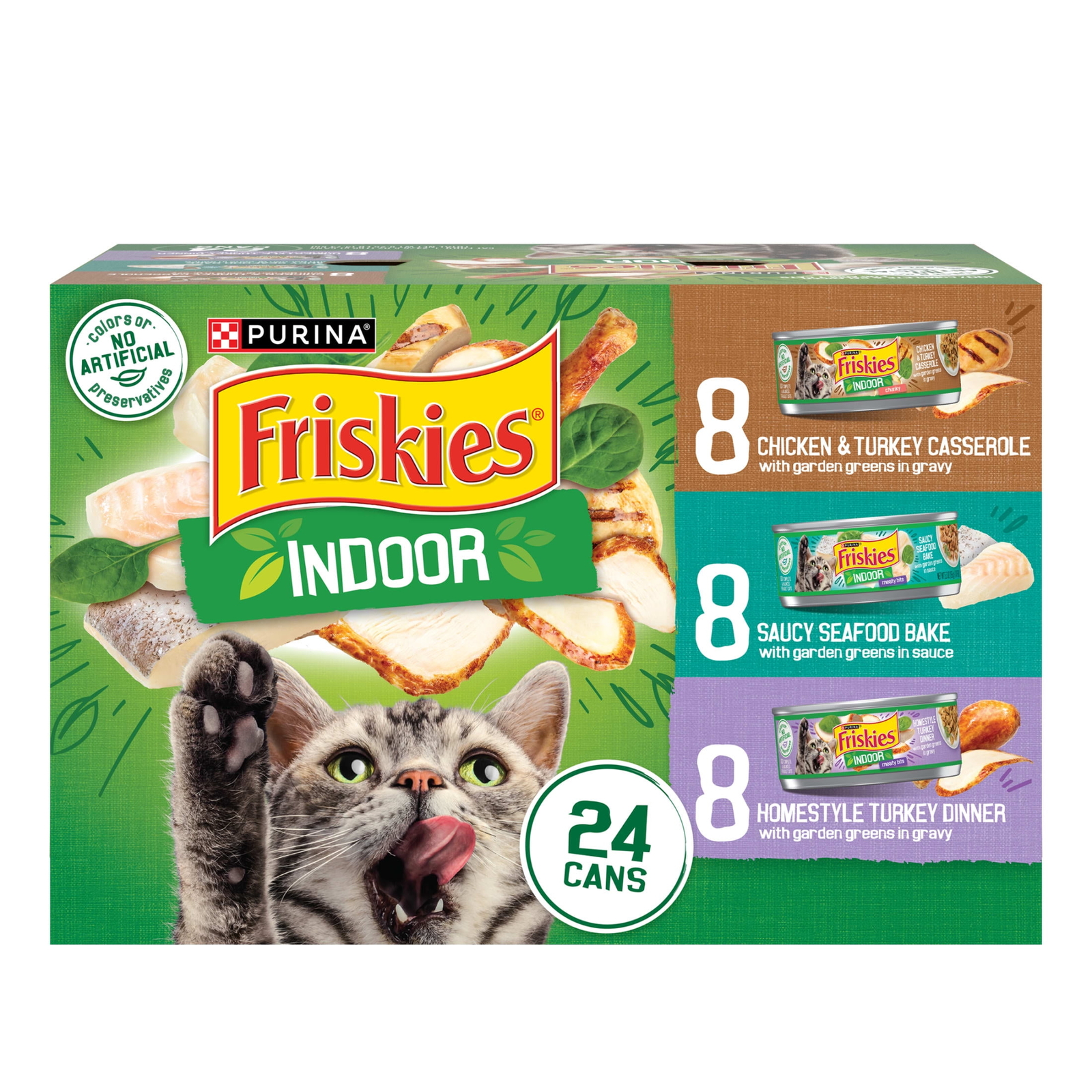 Purina Friskies Indoor Wet Cat Food Three Recipes Variety Pack 5.5 oz Cans 24
