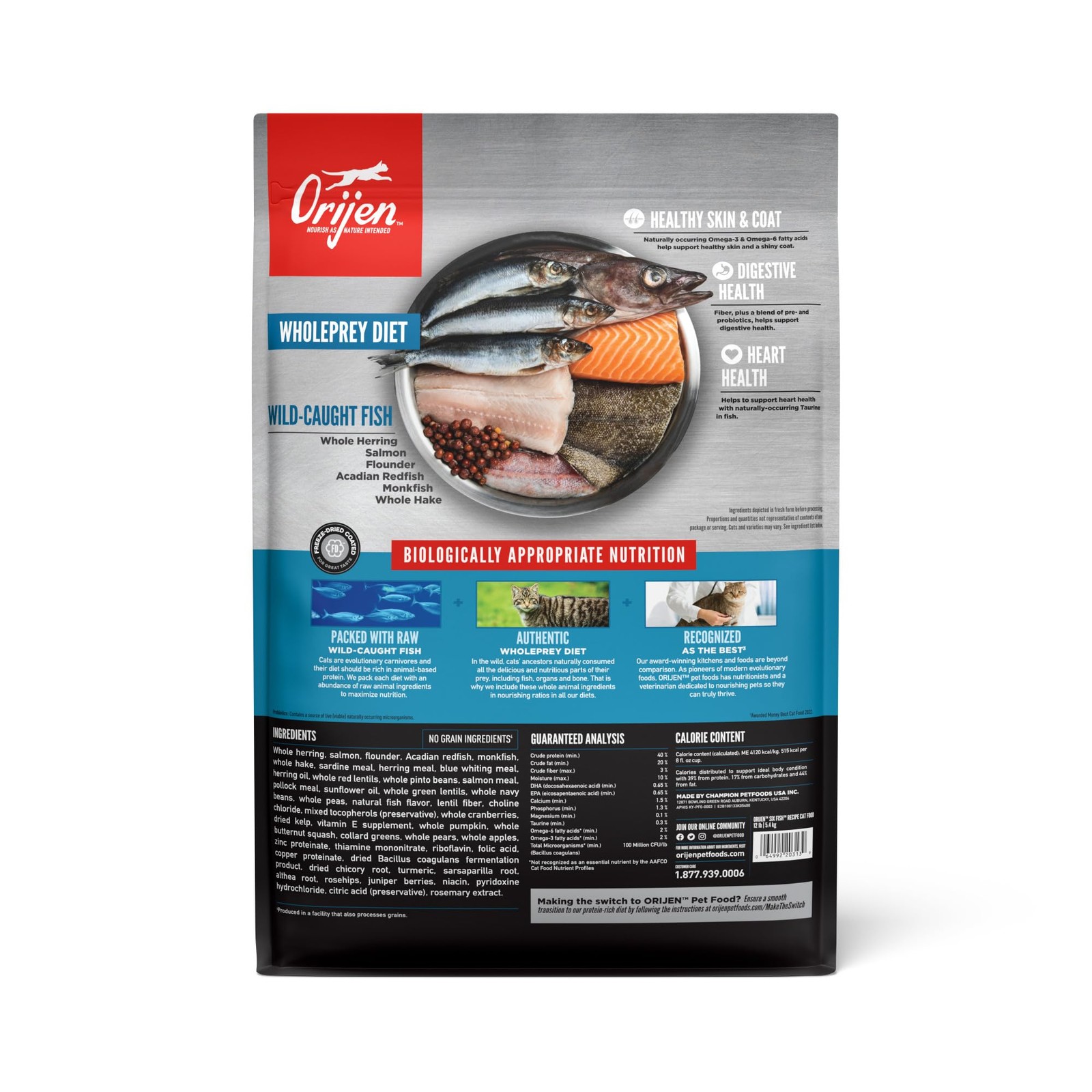 Grain Free High Protein Premium Dry Cat Food Six Fish Recipe 12lb Bag
