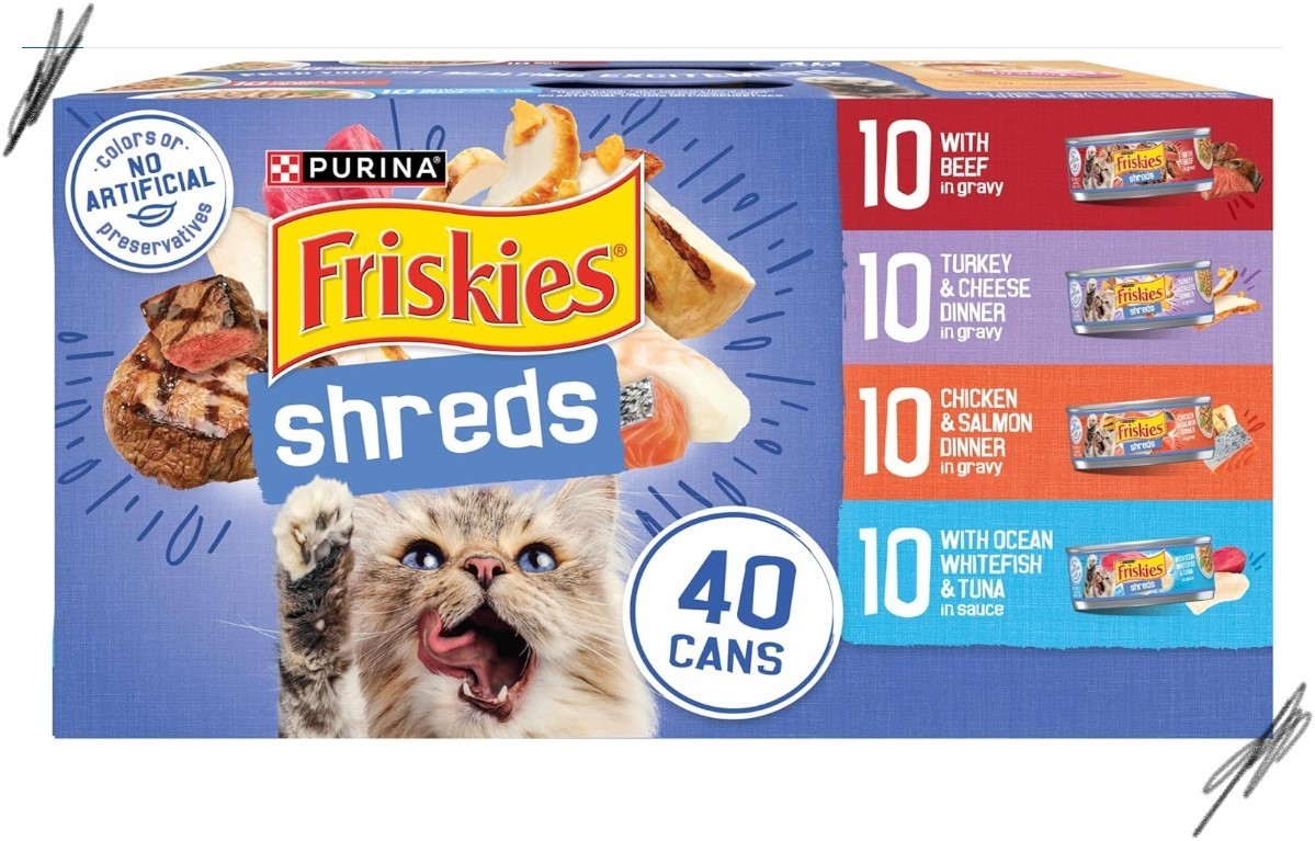 Purina Friskies Shreds Gravy Variety Pack, Wet Cat Food, 5.5 oz Cans, 40 Pack