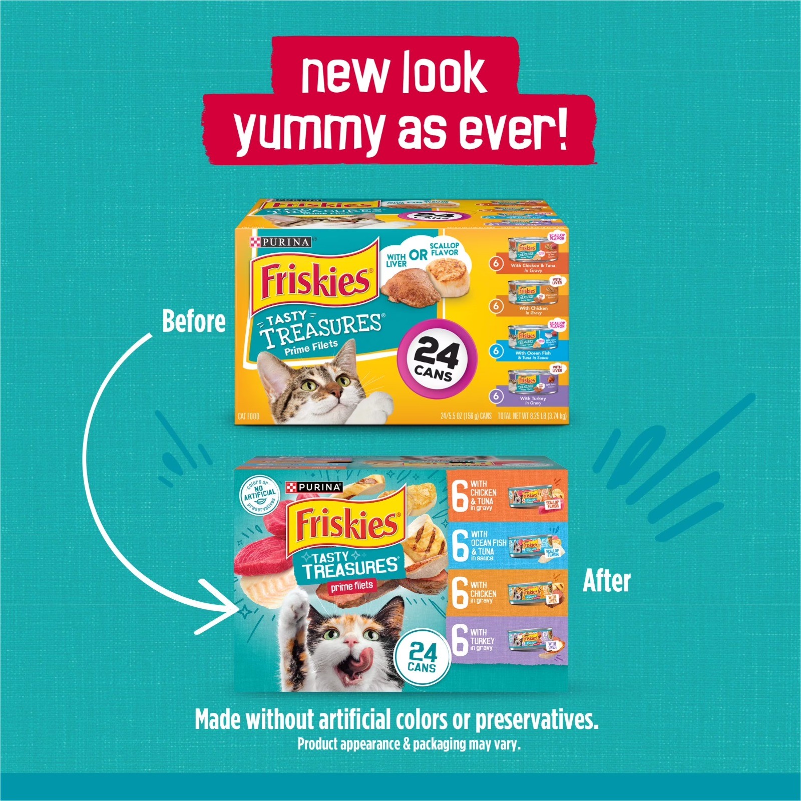 Wet Cat Food Variety Pack, Tasty Treasures Prime Filets, 24 Pack, 5.5 oz Cans