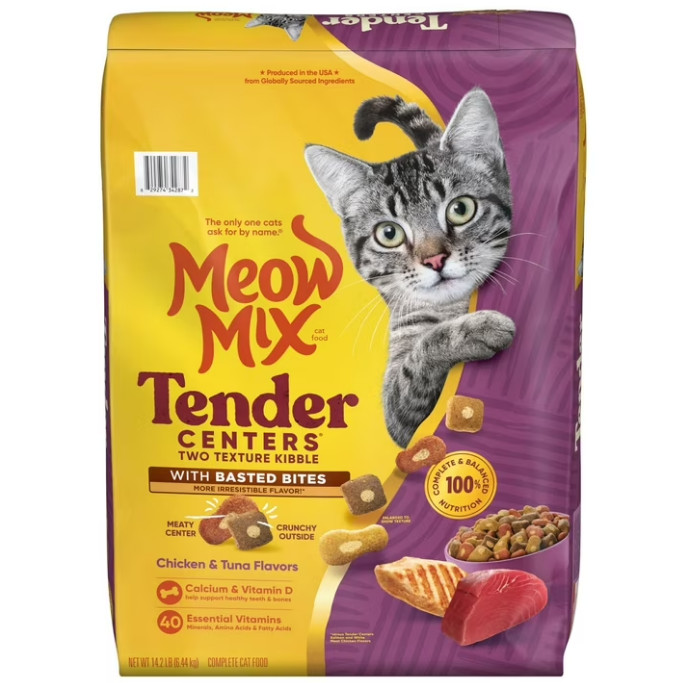 2 PACK Meow Mix Tender Centers Dry Cat Food with Basted Bites, Chicken & Tuna