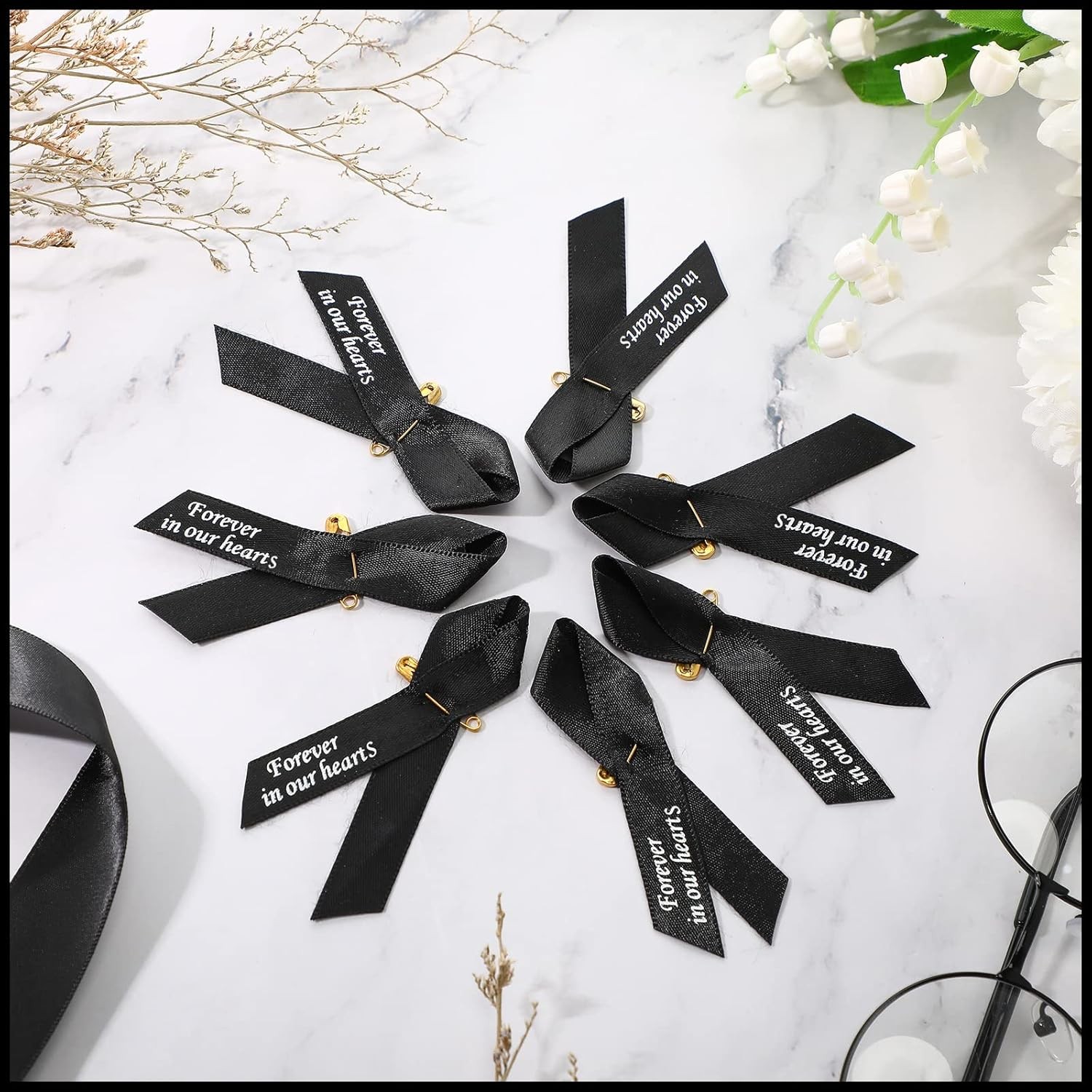 100 Pcs Funeral Memorial Ribbons Funeral Pins Classic Memorial Service Respec…