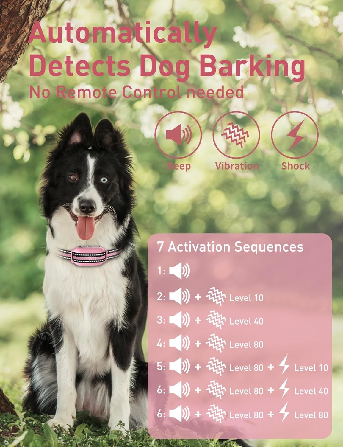 2-in-1 Bark and Shock Collar for Dogs, Smart Anti Barking Dog Training Collar wi