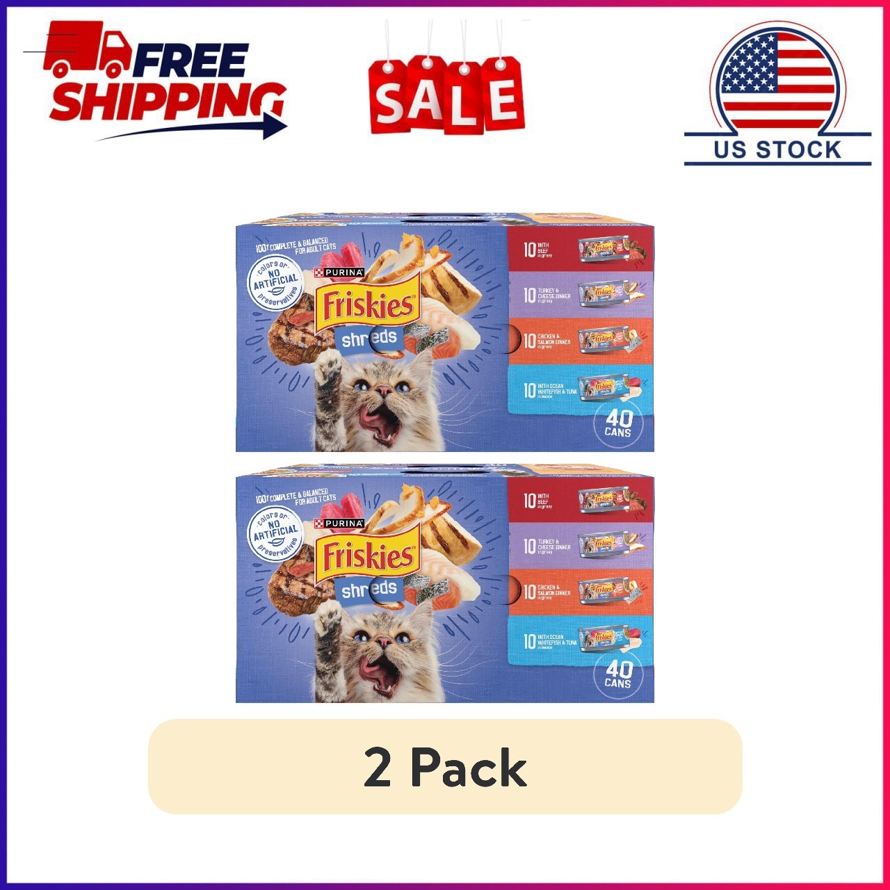 (2 pack) Purina Friskies Shreds Gravy Variety Pack, Wet Cat Food, 5.5 oz Cans