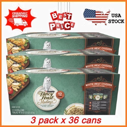 3 pack Fancy Feast Wet Cat Food Variety Pack, Medleys White Meat Chicken in Sauc